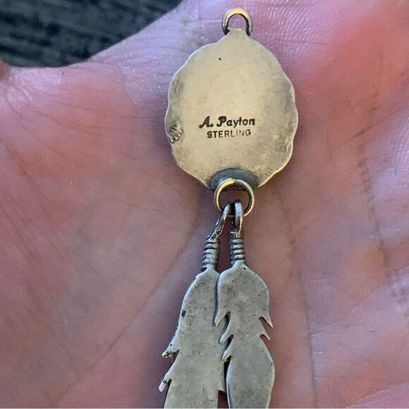 🌟Gorgeous🌟 Navajo Turquoise Feather Dangle Pendant Signed By Albert Payton - Picture 4 of 4